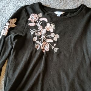 Black sweater with pink flowers